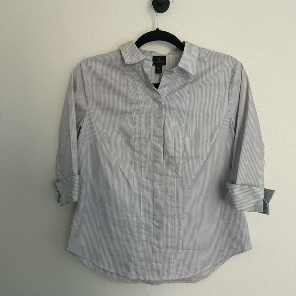 Worthington Tops - Worthington Women’s Gray Black and White Striped 3/4 sleeve Shirt